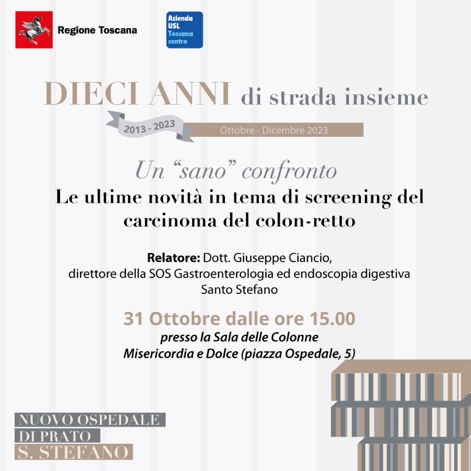 Secondo incontro del ciclo "Un sano confronto" su screening tumore colon retto 31 ottobre ore 15.00 presso presidio Misericordia e Dolce