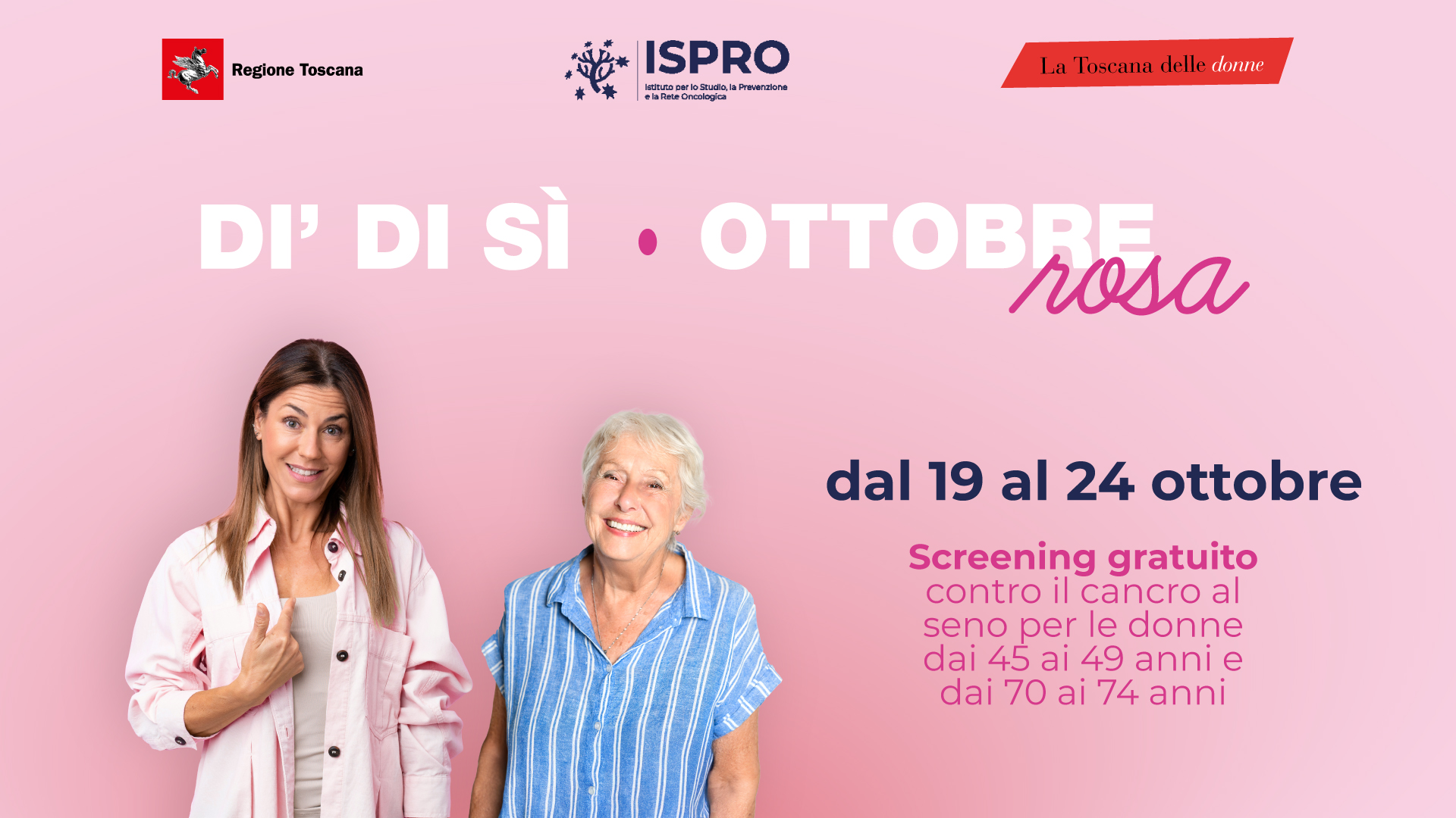 Locandina Banner della Campagna della Regione Toscana Dì di Sì Pink October 2026 screening oncologico al femminile